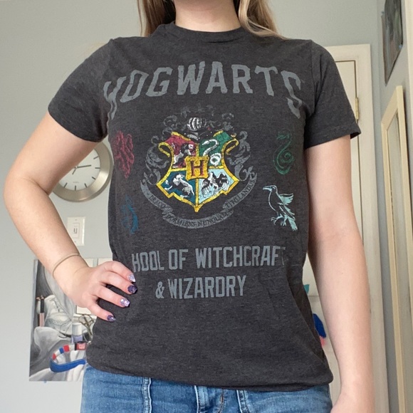 Warner Bros. Harry Potter Gray Hogwarts Houses T-Shirt - Picture 1 of 4